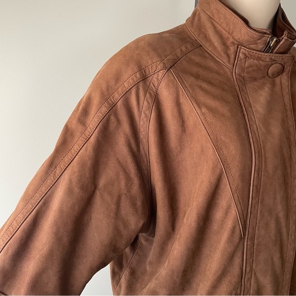 Vintage Architect Genuine Leather Zip Jacket Brown Cinchable Unisex Size Small - Picture 7 of 13